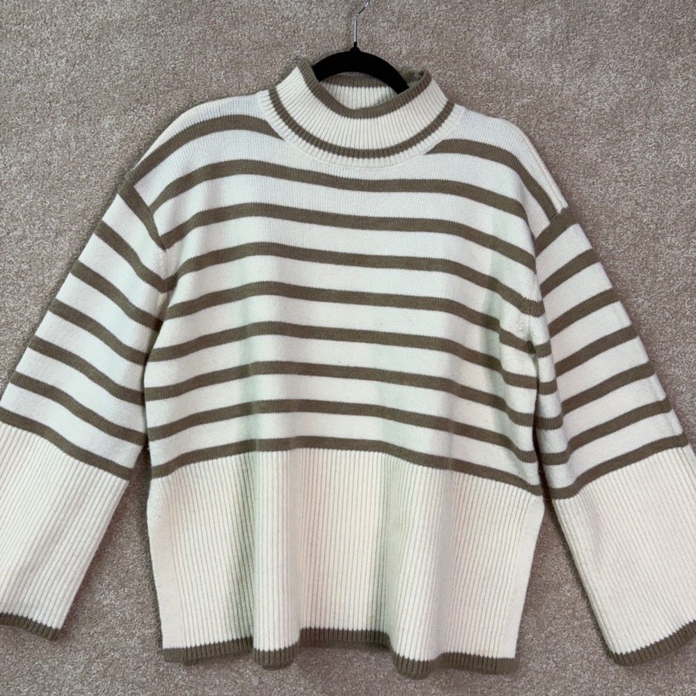 POETRY Sweater Womens Small Striped Boxy Quiet Luxury Relaxed Neutral Knit